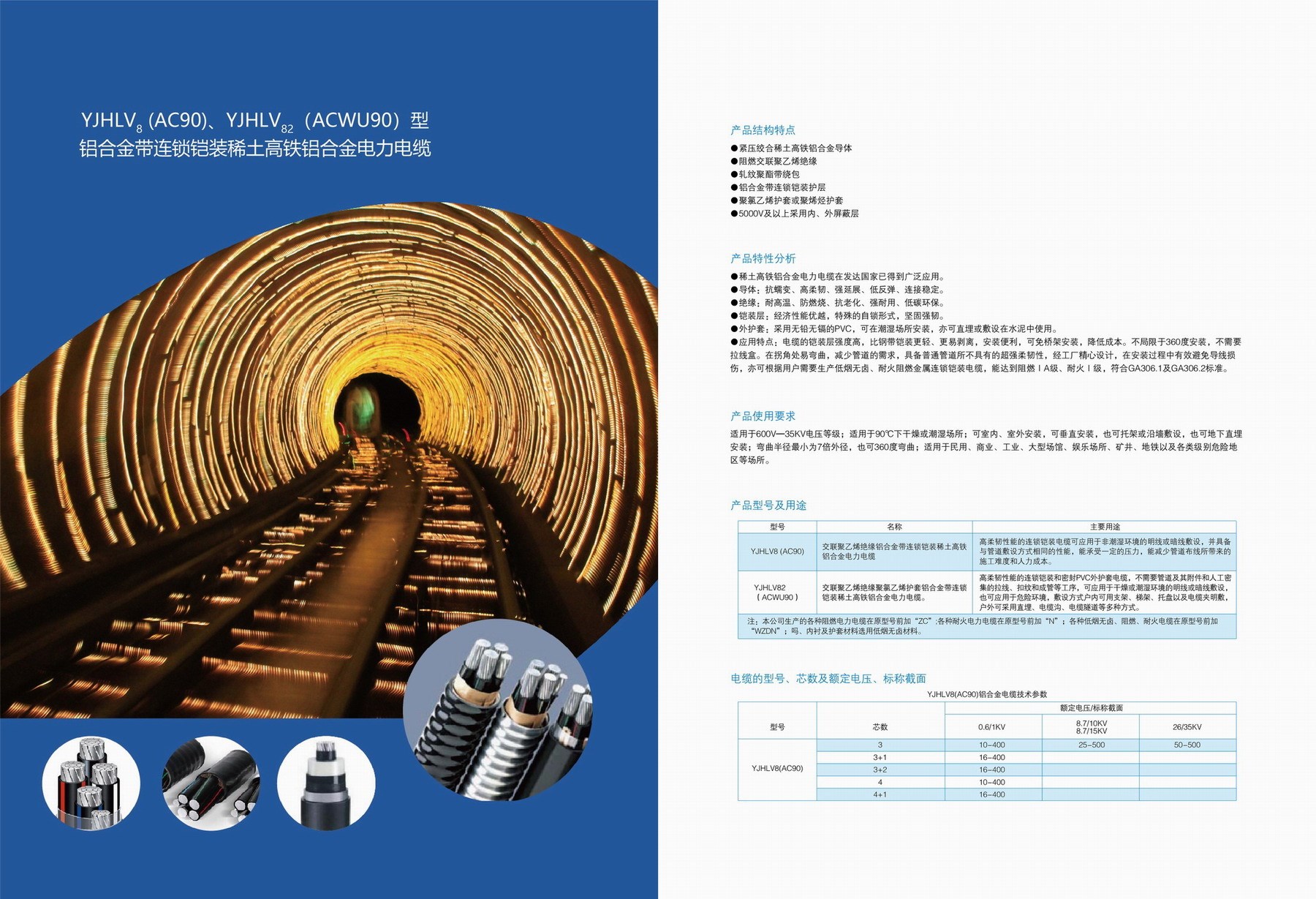 YJHV8(AC90)、YJHLV82(ACWU90)型鋁合金帶連鎖鎧裝稀土高鐵鋁合金電力電纜(圖2)